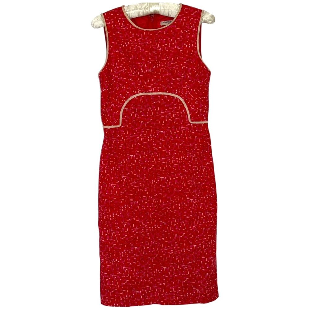 Sharagano Sleeveless Sheath Midi Dress Red Linen Blend Women’s Size Small 2